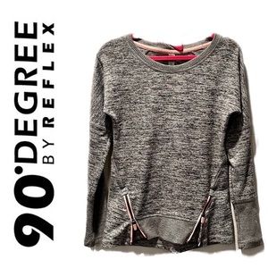 90 DEGREE BY REFLEX Gray Sweater with Pink Zipper Detail